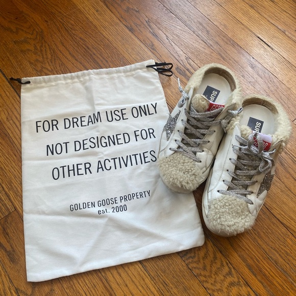 GOLDEN GOOSE Super-Star Sabot Glitter Star Shearling Slip-On Sneakers EU… - Picture 1 of 15